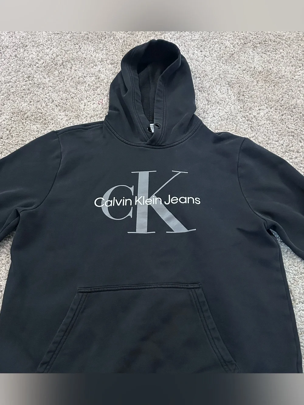 Calvin Klein Jeans Black Graphic Logo Pullover Hoodie Pocket youth L